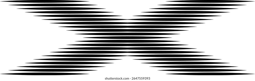 A stark black and white abstract graphic features a symmetrical pattern 