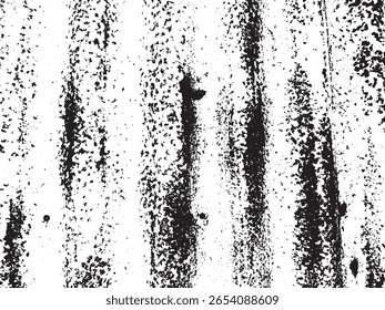 Uma textura grunge abstrato em preto e branco com listras verticais irregulares e manchas dispersas, apresentada como uma silhueta sobre um fundo transparente.