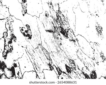 Uma textura grunge abstrata em preto e branco com linhas angustiadas, rachaduras e manchas dispersas. Este objeto isolado em um fundo transparente tem um estilo de silhueta distinto.