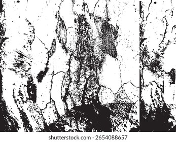 Uma textura grunge abstrato preto e branco com bordas ásperas e irregulares e manchas dispersas. Este design de silhueta é isolado em um fundo transparente.