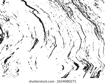 A stark black and white abstract image featuring a textured background with flowing, wavy lines and scattered dots. The silhouette style creates a graphic and dynamic visual.