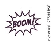 A stark, black and white comic explosion graphic with the onomatopoeia 