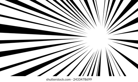 A stark black and white design featuring radiating lines creating a dynamic burst effect. This high-contrast image exudes energy and motion, perfect for backgrounds or conceptual art.