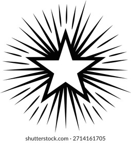 Un gráfico en blanco y negro muestra una estrella de cinco puntas en su centro, rodeada de numerosos rayos puntiagudos y afilados que irradian hacia afuera.