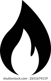 Um gráfico preto e branco nítido mostra uma chama estilizada. A chama tem um centro branco e bordas negras negras, criando um símbolo simples, mas impressionante, de fogo e energia.