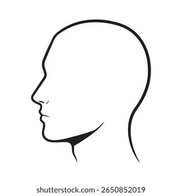 Uma ilustração a preto e branco mostra o perfil de uma cabeça e pescoço humanos com linhas suaves limpas e uma silhueta distinta de um nariz lábios queixo e orelha representando um humano básico