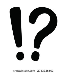A stark black and white image displaying an exclamation point and a question mark side by side