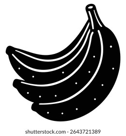 A stark black and white image presents a bunch of three bananas stylized with white dots; isolated and rendered in solid monochrome for versatility and impact.