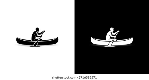 Una cruda Imagen en blanco y negro muestra una figura solitaria remando pacíficamente una canoa.