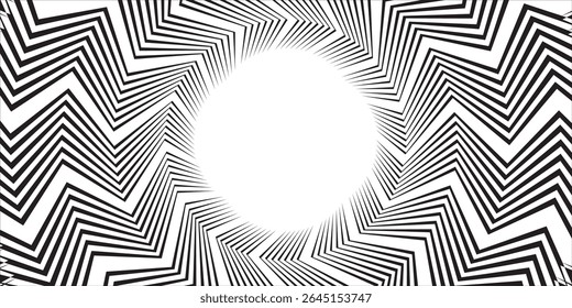 A stark black and white radial pattern with a white central circle, ideal for focus, energy, or retro design.