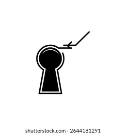 A stark, black and white vector graphic depicts a keyhole with a pick inserted, symbolizing security breach, access vulnerability, and unauthorized entry conceptual designs.