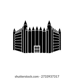 A stark black and white vector illustration of the Nauvoo Temple, featuring its distinctive architectural silhouette.