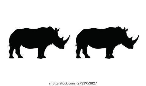 A stark depiction of two rhinos, highlighted by a bold, black silhouette style.