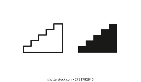 A stark depiction of two staircases, defined by a bold, graphic silhouette style.