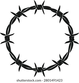 A stark graphic of a barbed wire circle symbolizes restriction or protection. Use for themes of boundaries enclosure or defense in commercial projects.