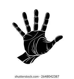 Stark Graphic Black Open Hand Gesture Vector Illustration - Stop, Greeting, High Five, Human Palm Outline Design