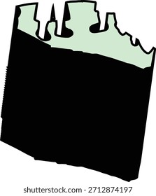 A stark, high-contrast abstract illustration featuring a dark, solid shape