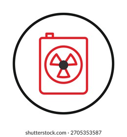 Uma imagem nítida representando o símbolo universal de risco de radiação, delimitada por um círculo. Isto constitui uma advertência clara sobre os perigos potenciais dos materiais radioativos, incluindo