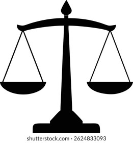 A stark image presenting the Scales of Justice in a bold black silhouette. This icon signifies fairness, equilibrium, and the legal system on a white background.