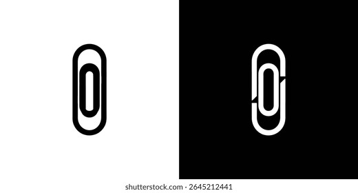 A stark image showcasing a paperclip icon in black on a white backdrop, contrasted with the same icon in white against a black backdrop.
