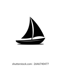 A stark, minimalist vector image displays a black sailboat silhouette against a clean white backdrop. The nautical symbol conveys a sense of freedom and adventure.