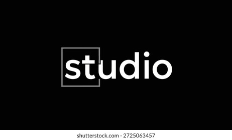 Um logotipo forte e moderno com a palavra "estúdio" em letras brancas nítidas em um fundo preto sólido. As letras são organizadas perfeitamente com o