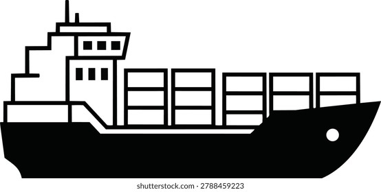 A stark silhouette of a cargo ship, symbolizing maritime transport, global trade, and the shipping industry.