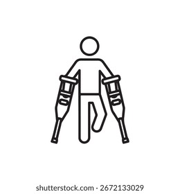A stark silhouette of a disabled amputee using crutches, presented in a clean, isolated style on a white background.