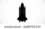 A stark silhouette of a space shuttle against a white background, representing space exploration and technological advancement.