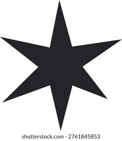 A stark, six-pointed star rendered in solid black against a white background. The star's sharp angles and symmetrical design create a bold, graphic image.