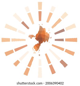 Schein Sonnenbrand. Low-Poly-Streifen Rochen und Karte der Insel. Schöne Vektorgrafik.