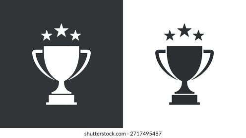 Una cruda representación visual representa una disposición simétrica de un trofeo blanco y un trofeo negro, ambos adornados con tres estrellas arriba