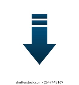 A stark white canvas is dominated by a bold, downward-pointing arrow, rendered in a deep, saturated blue that graduates into a slightly darker hue towards the arrow's pointed tip, suggesting a subtle 