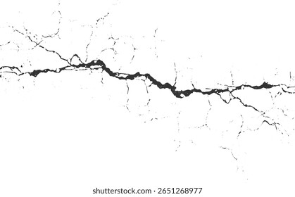 Una superficie blanca y oscura con una grieta prominente, oscura y dentada que corre horizontalmente a través de ella.