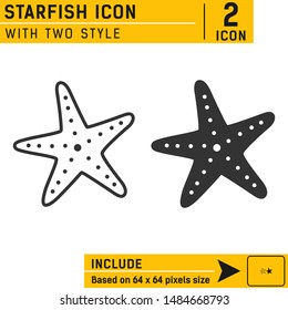 starlet flat icon with two style. Starfish icon for websites, web design, mobile app and more. Vector icon on isolated on white background. Editable size and color. Icon for business purposes