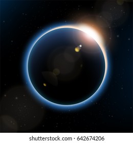 Starlight from behind the planet with lens flare. Vector Illustration