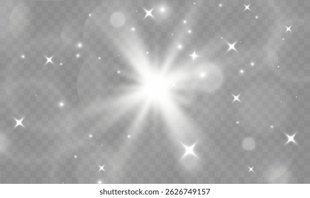 Starlight Glow Illustration – Shiny Beam and Magic Flash with Disco Energy, Space Sparkle, Sunlight Burst, and Transparent Effect for Seasonal Christmas or Party Design

