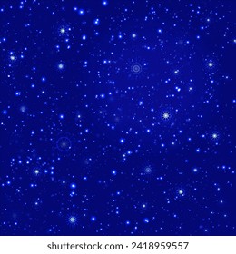 Starlight seamless pattern vector illustration. Magic winter template background. Night starry sky repeated wallpaper for holidays cards, Christmas prints, New Year designs. Universe backdrop.