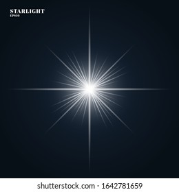 Starlight Shining flare with rays isolated on dark blue background. Vector illustration