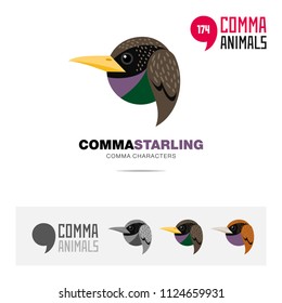 Starling bird concept icon set and modern brand identity logo template and app symbol based on comma sign