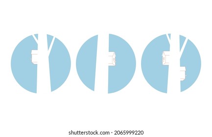 Starling-house on the trunk, round icon set