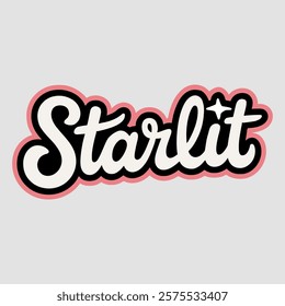 Starlit script text typography valentine vector  transparent background