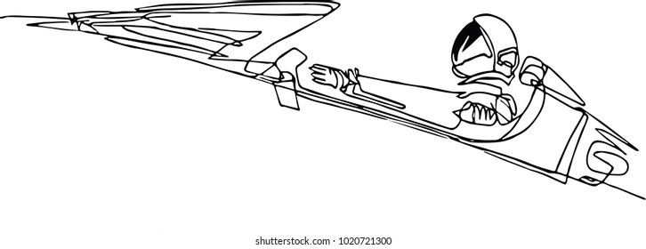 Starman astronaut on cabriolet in space. Illustration inspired by modern space odyssey. Continuous line minimalist drawing