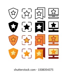 Starred badges, targets, collections and computers. With outline, glyph, filled outline and flat style