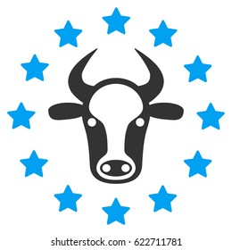 Starred Bull vector icon. Flat bicolor blue and gray symbol. Pictogram is isolated on a white background. Designed for web and software interfaces.