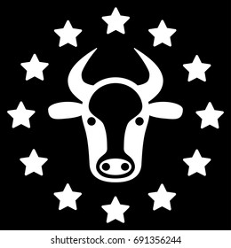 Starred Bull vector icon. Flat white symbol. Pictogram is isolated on a black background. Designed for web and software interfaces.
