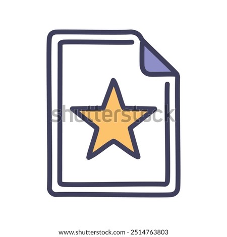 Starred document. Hand-drawn illustration of a document with a star. Perfect for representing quality, excellence, or achievement.