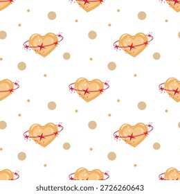 Starred Heart Nahtloses Muster, festliche Romanze Fliese. Herz und Stern Wiederholungsmuster, Party, Geschenkpapier Hintergrund. Stellar Hearts Muster, Feiertage Nahtloser Druck