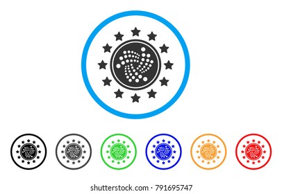 Starred Iota Coin rounded icon. Style is a flat gray symbol inside light blue circle with additional colored versions. Starred Iota Coin vector designed for web and software interfaces.