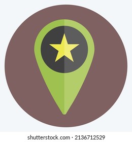 Starred Location Icon in trendy flat style isolated on soft blue background